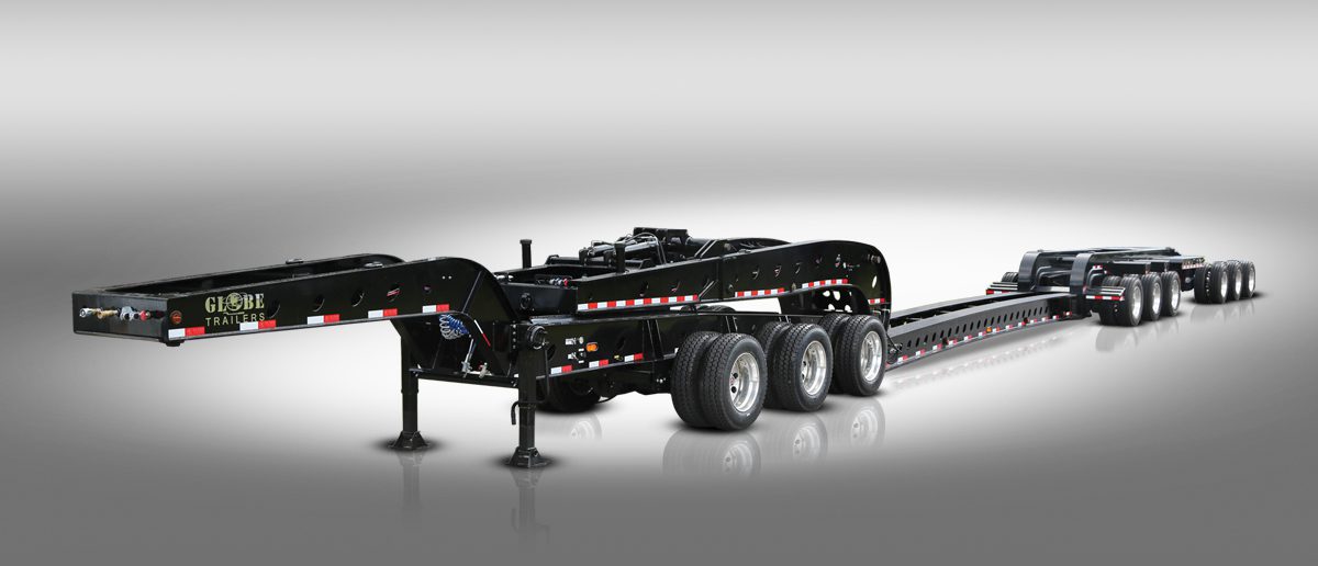 Black heavy haul RGN 3+3+3 with jeep and stinger axle